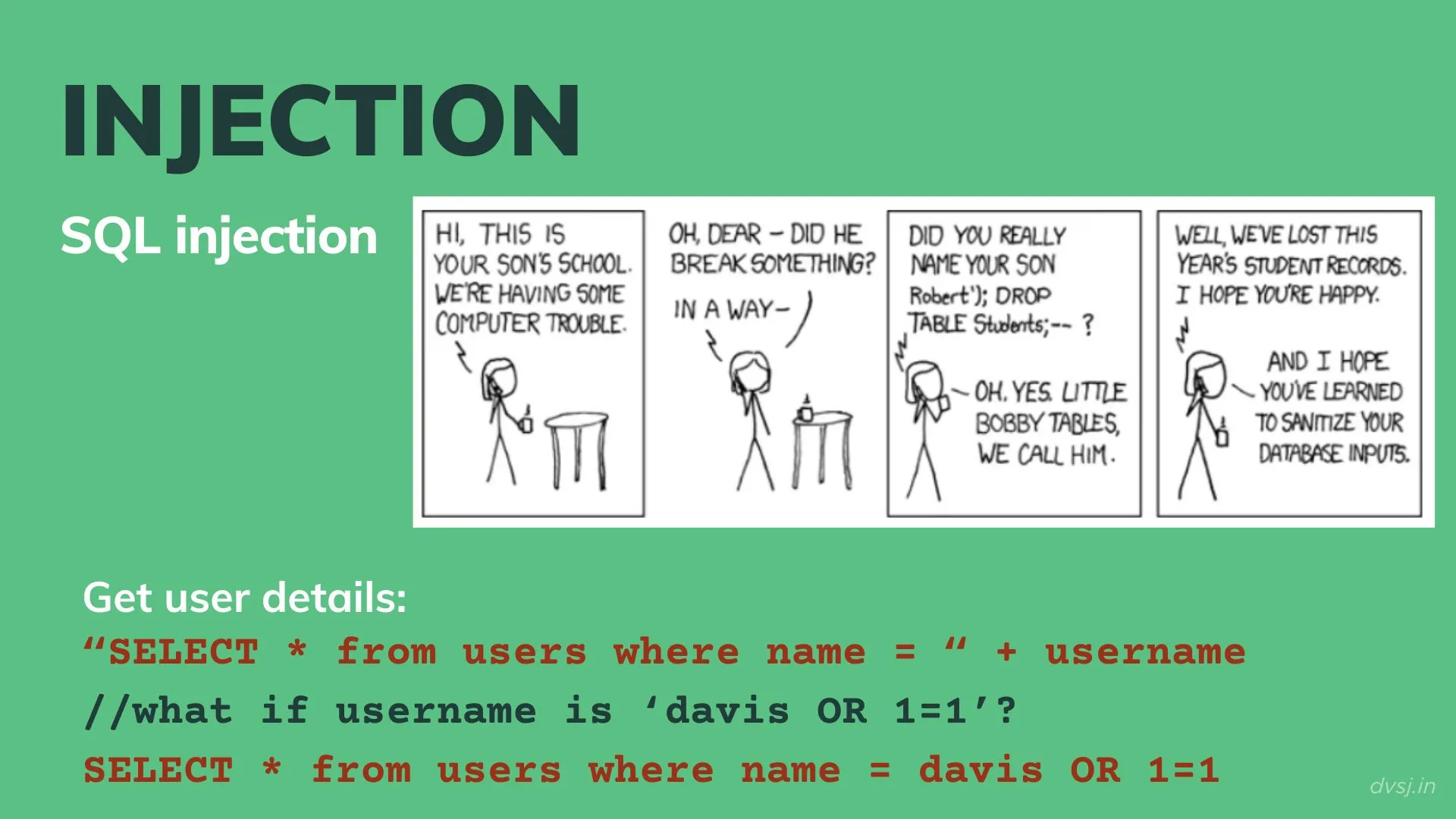 Careful about using any user inputs in SQL queries - it will be considered part of the query. Use prepared statements